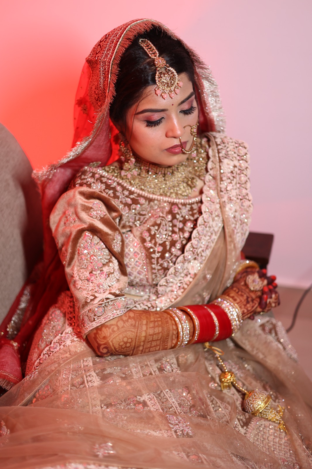 Stunning engagement portrait of Aprajita & Adarsh with a dreamy backdrop.